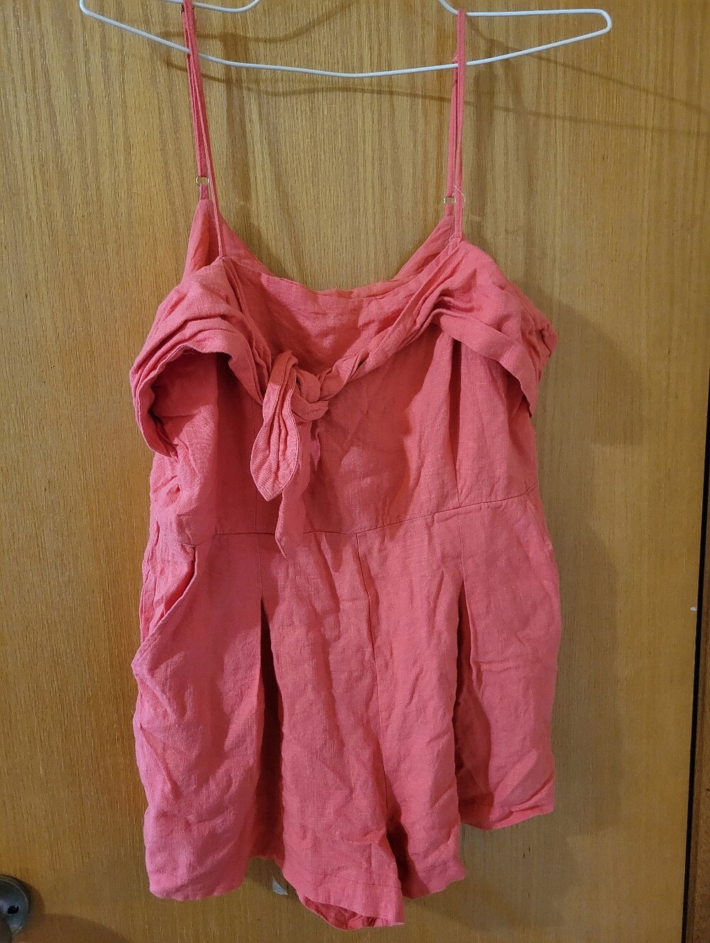 Women's Coral Pink Tie-Front Romper